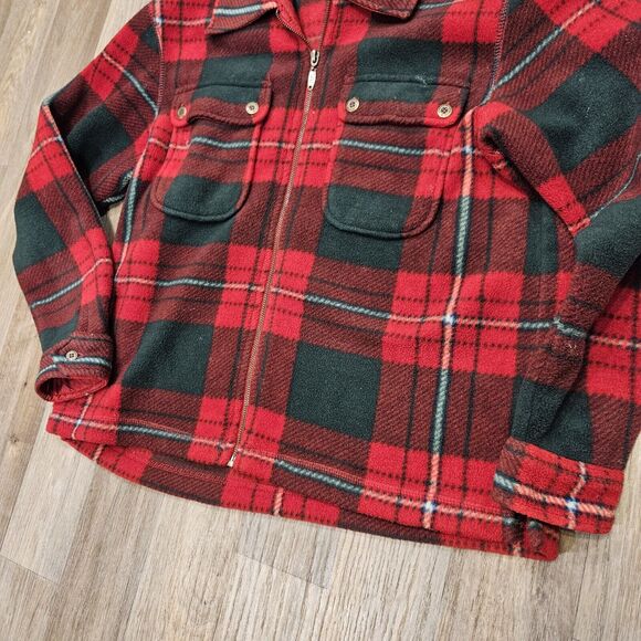 Vtg Liz Claiborne Fleece Shacket Womens M Plaid Jacket Cabincore Cottage Red Grn - Picture 3 of 8